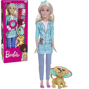 Boneca Barbie Veterinária Large Doll com 12 Frases Mini Pet e Acessórios Barbie Profissões Pupee