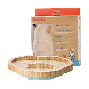 Prato C Divisória e Ventosa Para Alimentação Infantil Bebê 6 Meses Bambu e Silicone Azul FisherPrice