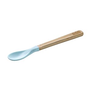 Colher de Treinamento Com Cabo Longo Para Alimentação Infantil Bebê 6 Meses Bambu e Silicone Azul FisherPrice