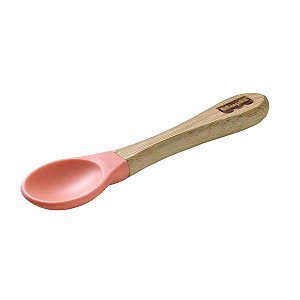 Colher de Treinamento Com Cabo Curto Para Alimentação Infantil Bebê 6 Meses Bambu e Silicone Rosa FisherPrice