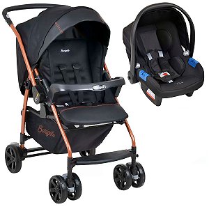 Carrinho de Bebê Passeio Travel System Reclinável Reversível De 0 até 15kg Rio K Preto Cobre Burigotto