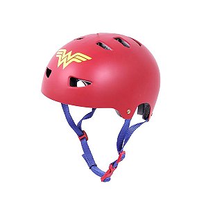 Capacete Bicicleta Vermelho Infantil Mulher Maravilha DC Comics Tamanho P Ajustável Proteção Dupla