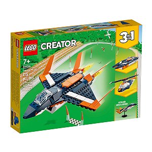 Brinquedo Lego Creator Jato Supersônico  3 em 1 Jato Helicóptero Lancha 215 Peças +7 anos