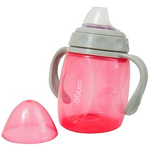 Copo De Transição Alimentação Infantil Com Alças E Bico Silicone Livre BPA Colors Rosa Clingo