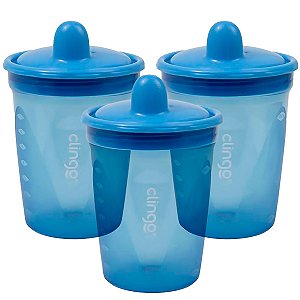 Kit 3 Copos De Transição Alimentar Infantil Bebê 6 Meses Livre De Bpa 250ml Azul Clingo