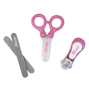 Kit Manicure Infantil Bebê Com Cortador de Unha Tesoura e Lixa A Partir do Nascimento Rosa Clingo