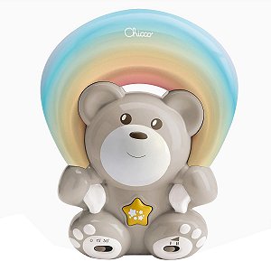 Luminária Infantil Ursinho Projetor de Arco-íris e Músicas Para Sono do Bebê Urso Neutro Chicco