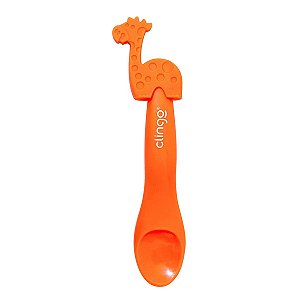 Colher Infantil em Silicone Alimentação do Bebê Macio Livre de BPA Premium Girafa Laranja Clingo