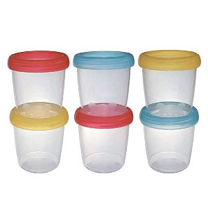 Kit 6 Potes de Armazenamento 180ml Para Leite Materno e Papinha Livre de BPA Colorido Clingo
