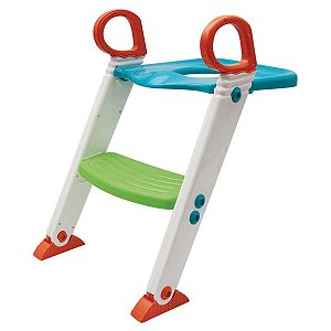 Assento Redutor Infantil Com Escada Para Vaso Sanitário 1+ Ano Até 40 kg Dobrável Azul e Verde Buba