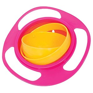 Tigela Infantil Bebê 130ml 12+Meses Tigela Bolha Giratória Com Tampa Giro Bowl 360° Rosa Buba