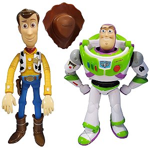 Bonecos Toy Story Amigos Woody e Buzz Lightyear Articulados Com Vozes +3 Anos Disney Pixar Etitoys