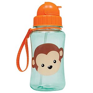 Garrafa Infantil 400ml Com Canudo de Silicone Para Bebê 12+ Meses Animal Fun Macaco Buba