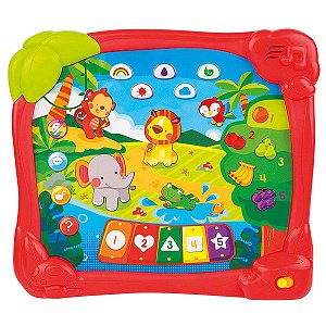 Brinquedo Educativo Infantil Para Bebê Tablet Aprendendo Na Selva 5 Modos de Jogo Com Sons Winfun