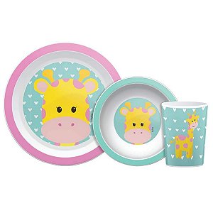 Kit Alimentação do Bebê Prato Tigela e Copo Livre de BPA Animal Fun Girafa Buba