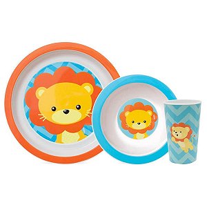 Kit Alimentação do Bebê Prato Tigela e Copo Livre de BPA Animal Fun Leão Buba