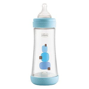 Mamadeira de Bebê Anticólica Fluxo Rápido Silicone 300ml Partir 4 Meses Perfect Azul Chicco