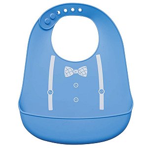 Babador Silicone Para Bebê +3 Meses Impermeável com Bolso Coletor de Migalhas Azul Social Buba