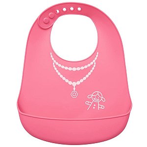 Babador Silicone Para Bebê +3 Meses Impermeável com Bolso Coletor de Migalhas Rosa Social Buba