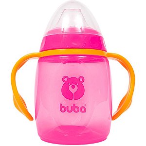 Copo de Treinamento Infantil Bico de Silicone e Alça Removível 300ml Para Bebê +6 Meses Urso Rosa Buba