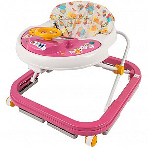 Andador de Bebê Para Desenvolvimento Infantil +4 Meses Até 12Kg Com Volante Musical Rosa Styll Baby