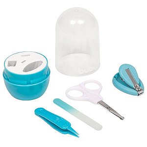 Kit Infantil Cuidados do Bebê +0 Meses Com Tesoura Pinça Lixa Cortador de Unha e Estojo Azul Buba