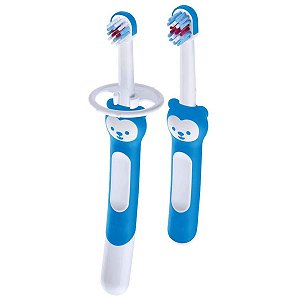 Kit Escova Dental Infantil Cerdas Macias Com Trava De Segurança +5 Meses Azul Mam