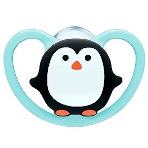 Chupeta De Bebê Com Estojo 0 A 6 Meses Space Pinguim Azul Nuk