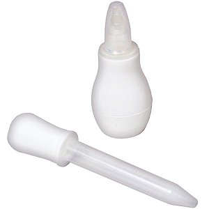 Kit Aspirador Nasal de Sucção Infantil Com Conta Gotas Para Bebê 0m+ Limpeza Manual Fácil Branco Buba
