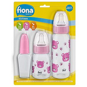 Kit 3 Mamadeiras De Bebê Silicone 50/120/240mL Fases 0 a +6 Meses Rosa Fiona