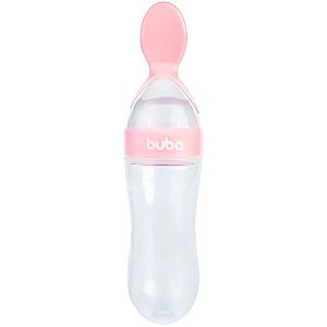 Colher Dosadora Para Bebê +6 Meses Para Papinha De Silicone Rosa Claro Buba