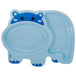 Prato Infantil Com 2 Divisórias Para Bebê +6 Meses Hipopótamo Azul Buba