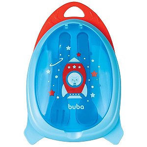 Kit Refeição Infantil Com Talher Foguete Azul Buba