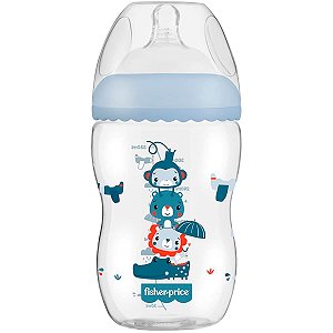Mamadeira De Bebê 330mL +4 Meses Silicone Livre BPA Anticólica First Moments Azul Fisher Price