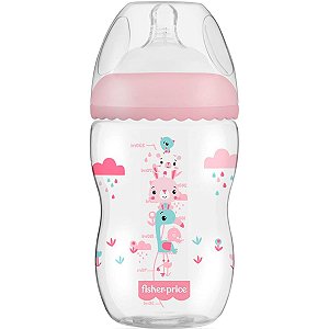 Mamadeira De Bebê 330mL +4 Meses Silicone Livre BPA Anticólica First Moments Rosa Fisher Price