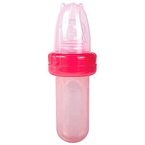 Porta Frutinha Para Bebê Com Colher em Silicone 2 em 1 Rosa Buba