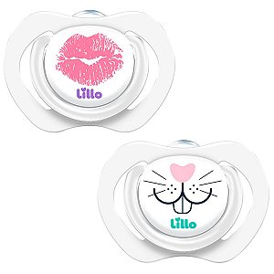 Kit 2 Chupetas Bebê Com Estojo Para Esterilização + 6 Meses Silicone Livre BPA Selfie Menina Branco Lillo