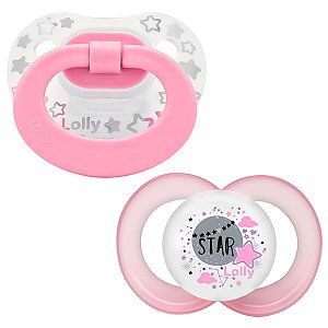 Kit 2 Chupetas Bebê Infantil Com Estojo Para Transporte De 0 à 6 Meses Silicone Dia e Noite Rosa Lolly