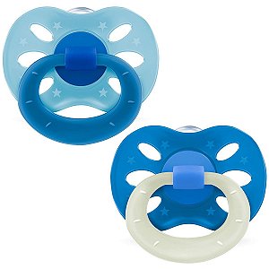 Kit 2 Chupetas Bebê Infantil +6 Meses Bico Anatômico de Silicone Air Dia e Noite Azul Lillo
