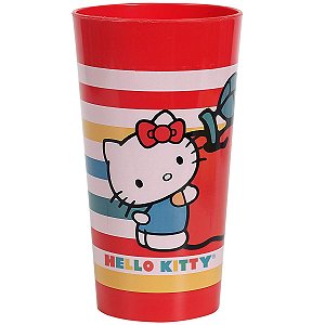 Copo Infantil Para Criança 600ml Livre De BPA Copinho Decorado Listras Vermelhas Hello Kitty Baby Go