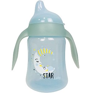 Copo Infantil Antivazamento Com Alça Brilhante Para Bebê 6m+ Bico de Silicone 250ml Azul Lolly