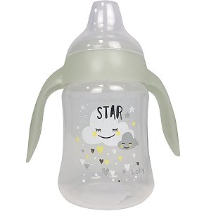 Copo Infantil Antivazamento Com Alça Brilhante Para Bebê 6m+ Bico de Silicone 250ml Neutro Lolly