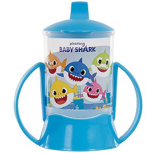 Copo De Transição Infantil +12 Meses 200ML Alça Removível Baby Shark Azul BabyGo