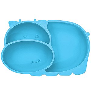 Prato Infantil De Silicone Com 3 Divisórias Para Bebê Hipopótamo Azul Kababy