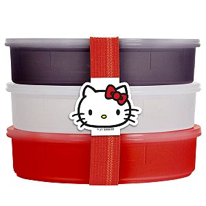 Kit 3 Potes Para Alimentação Infantil Com Banda Elástica Fixadora Hello Kitty BabyGo
