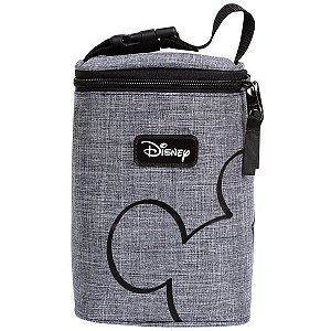 Bolsa Térmica Porta Mamadeiras 4 Compartimentos Impermeável Disney Com Alça Tiracolo Mickey Cinza BabyGo