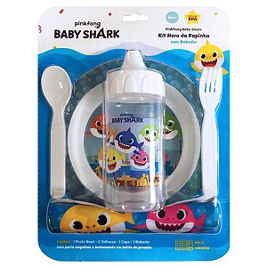 Kit Alimentação Infantil Bebê Com Prato Talheres Copo 240ml Hora da Papinha Baby Shark BabyGo