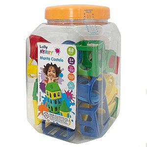 Blocos de Montar Infantil Para Criança +3 Anos Monta Castelo 48 Peças Variadas Coloridas Lolly Nenny