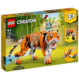 Brinquedo Lego Creator Tigre Majestoso 3 em 1 Tigre Panda Vermelho e Peixe 755 Peças +9 anos