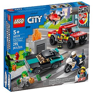 Brinquedo Lego City Blocos de Montar Resgate dos Bombeiros e Perseguição de Polícia 5+anos 295 Peças